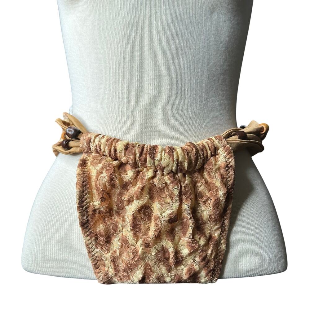 Vintage 80/90s Beaded Brown Cheetah Sheer Bikini Bottom 
Women’s Size L